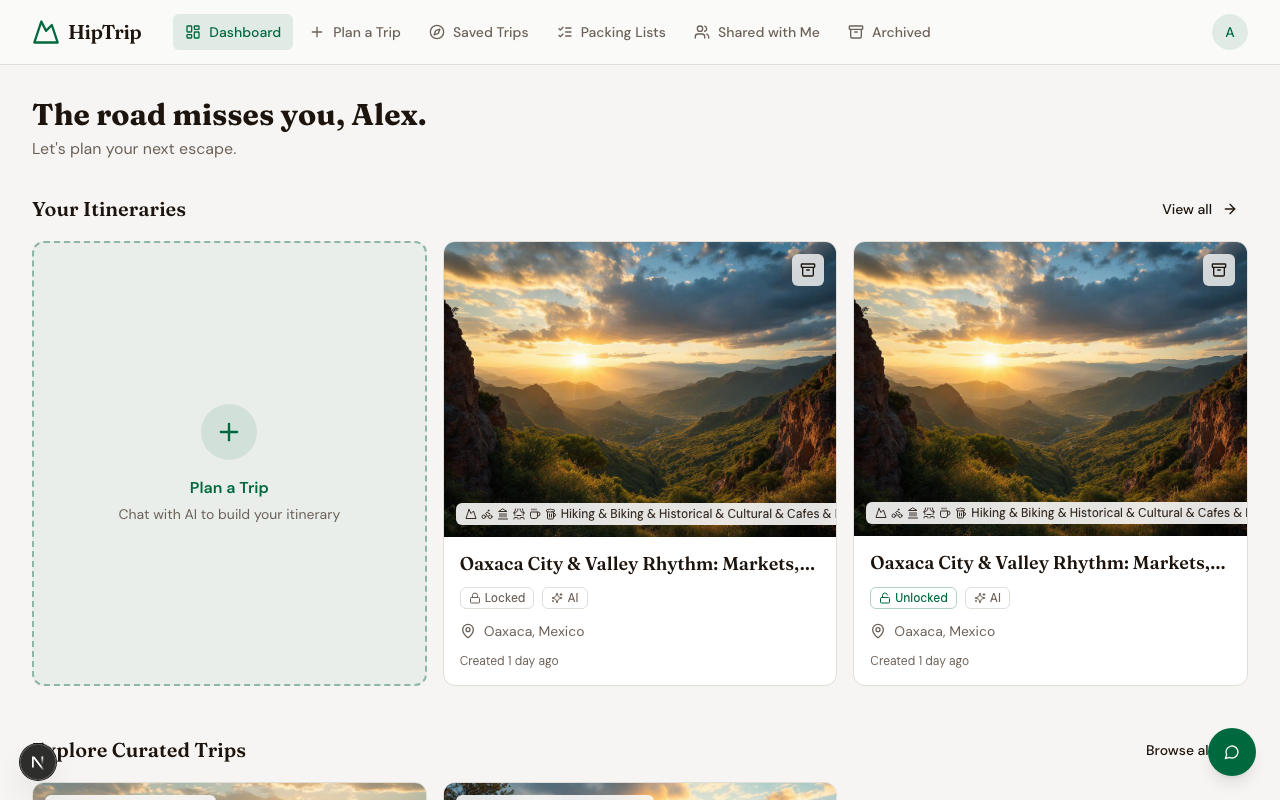 Curated trips browse