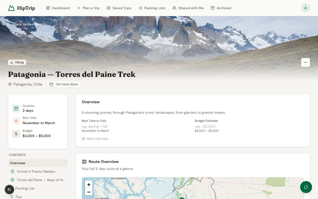 Itinerary hero with cover image