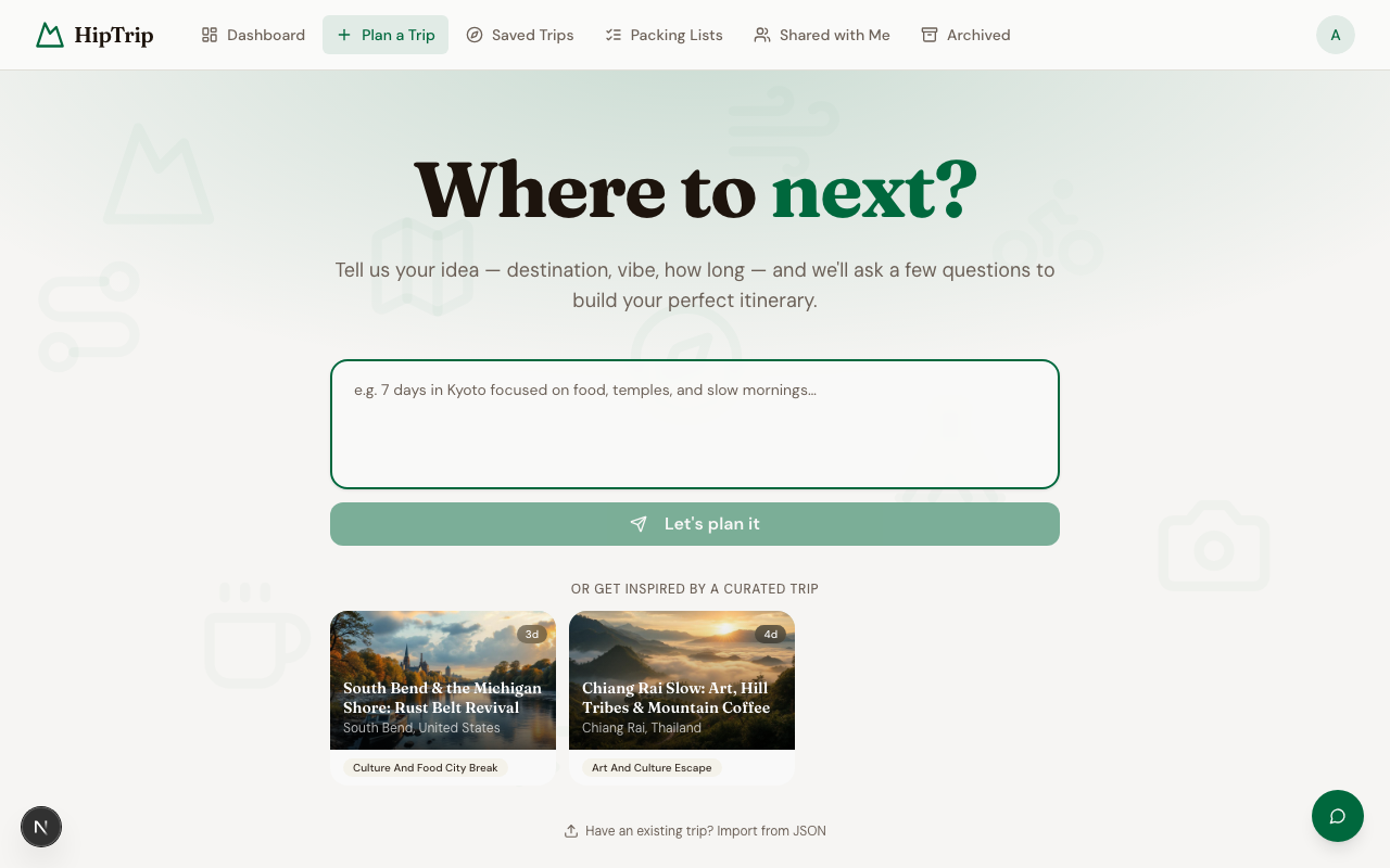 Trip planner idle state