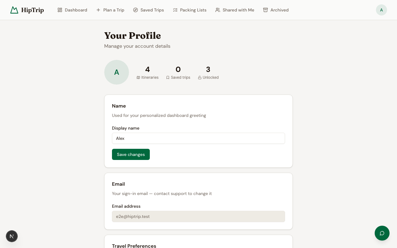 Profile page